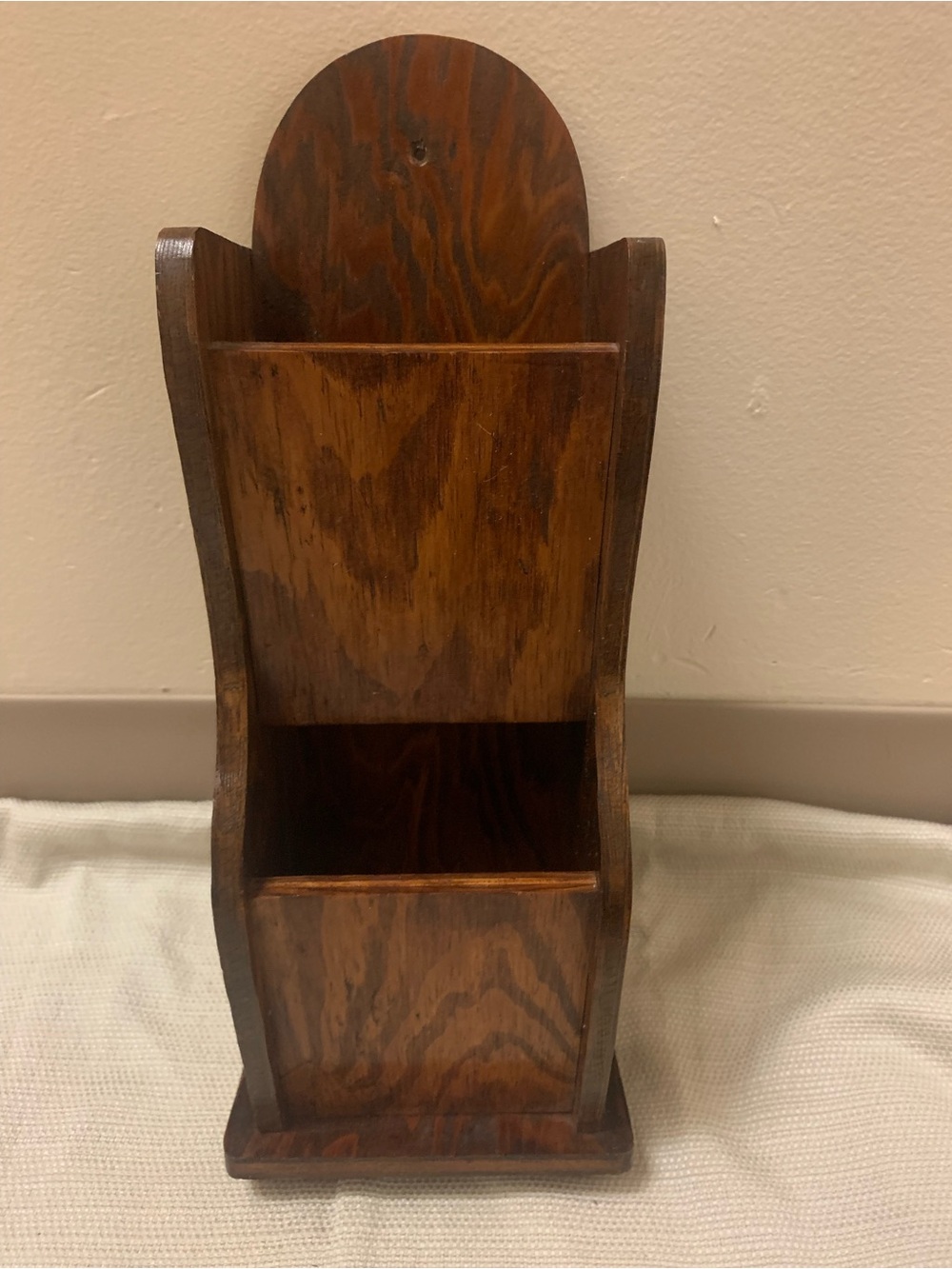 Antique Nice Solid Wooden Mail Organizer, 2 Slot, Tiger Pattern, Small